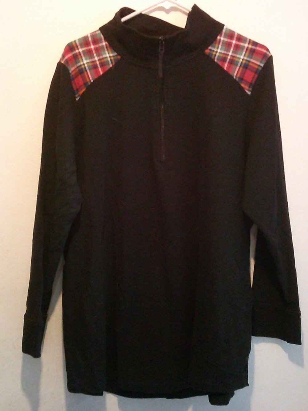 Denim & Co. Women's Black Red Plaid 1/4 Zip Hi Neck Activewear Size 2XL